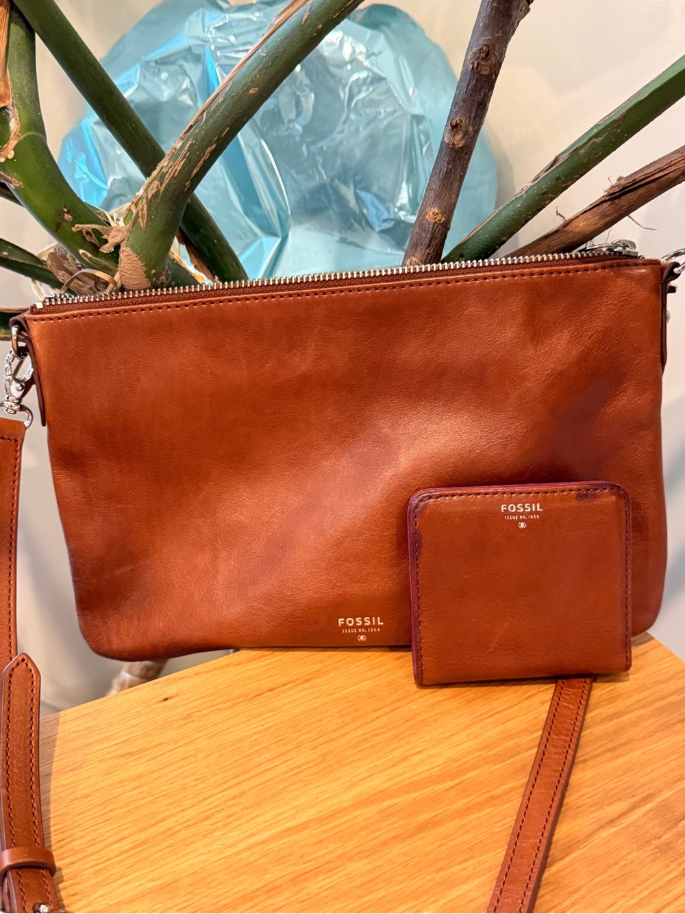 Fossil Brown Leather Crossbody bag and Small matching wallet